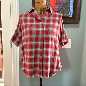 Madewell Courier Oversize Fairfax Plaid Top XXS Red